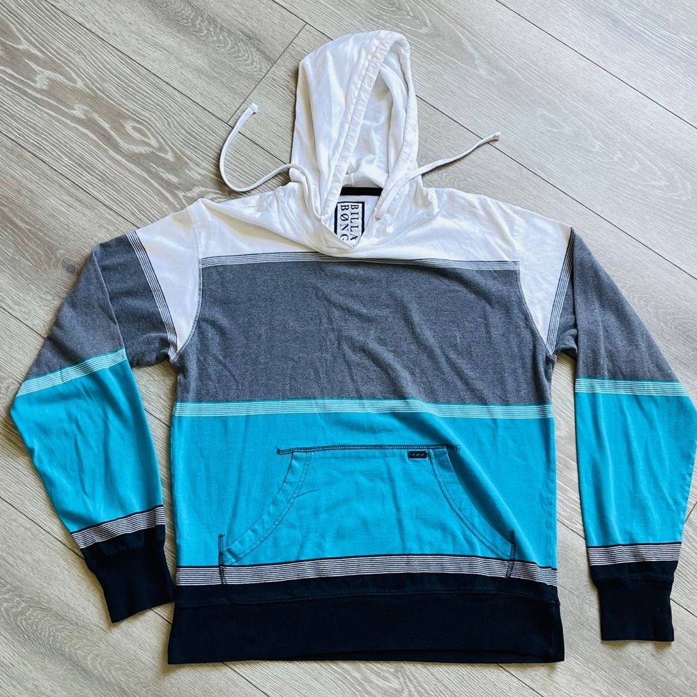Billabong Hoodie Adult Small Pullover Tricolor Color Block Horizontal Stripe Men
